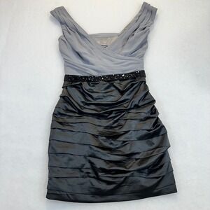 Express Women Grey Black Chiffon Satin Tiered Beaded Cocktail Dress Size 6 42460